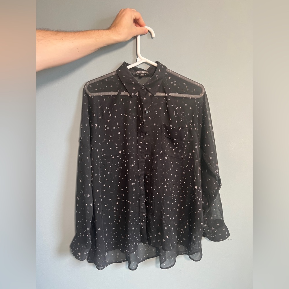 Vintage Express sheer black star blouse